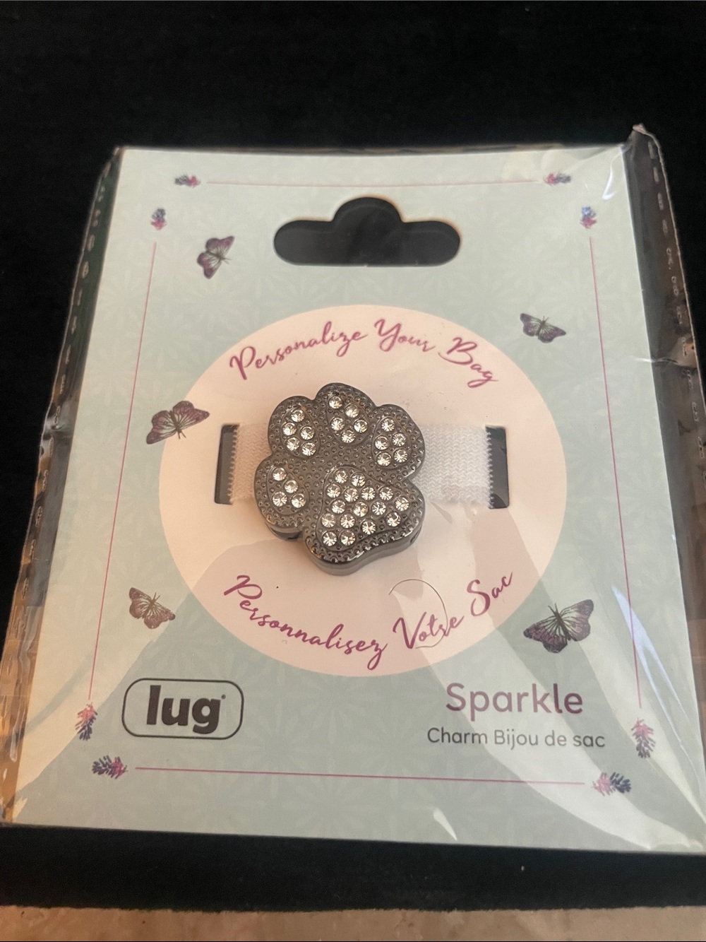 LUG Paw Crystal Charm - Silver Rhinestone Accent